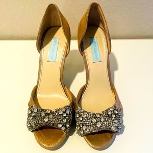 Betsey Johnson Leather Jeweled Peep Toe Heel
